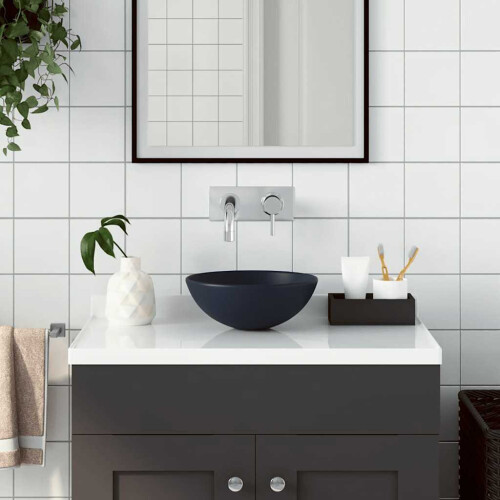 Berkfield Bathroom Sink Ceramic Dark Blue Round