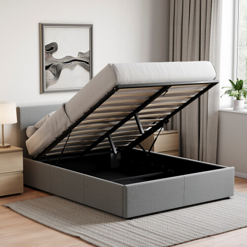 Vida Designs (Double, Light Grey Linen) Veronica Ottoman Bed Frame Bedroom Storage UKFR 2