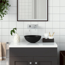 Berkfield Bathroom Sink Ceramic Matt Black Round