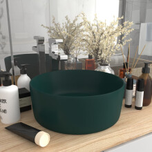 Berkfield Luxury Wash Basin Round Matt Dark Green 40x15 cm Ceramic