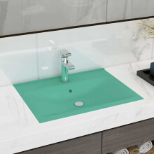 Berkfield Luxury Basin with Faucet Hole Matt Light Green 60x46 cm Ceramic