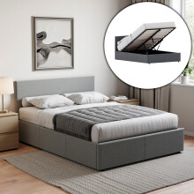 (Double, Light Grey Linen) Veronica Ottoman Bed Frame Bedroom Storage UKFR