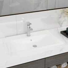 Berkfield Luxury Basin with Faucet Hole Matt White 60x46 cm Ceramic