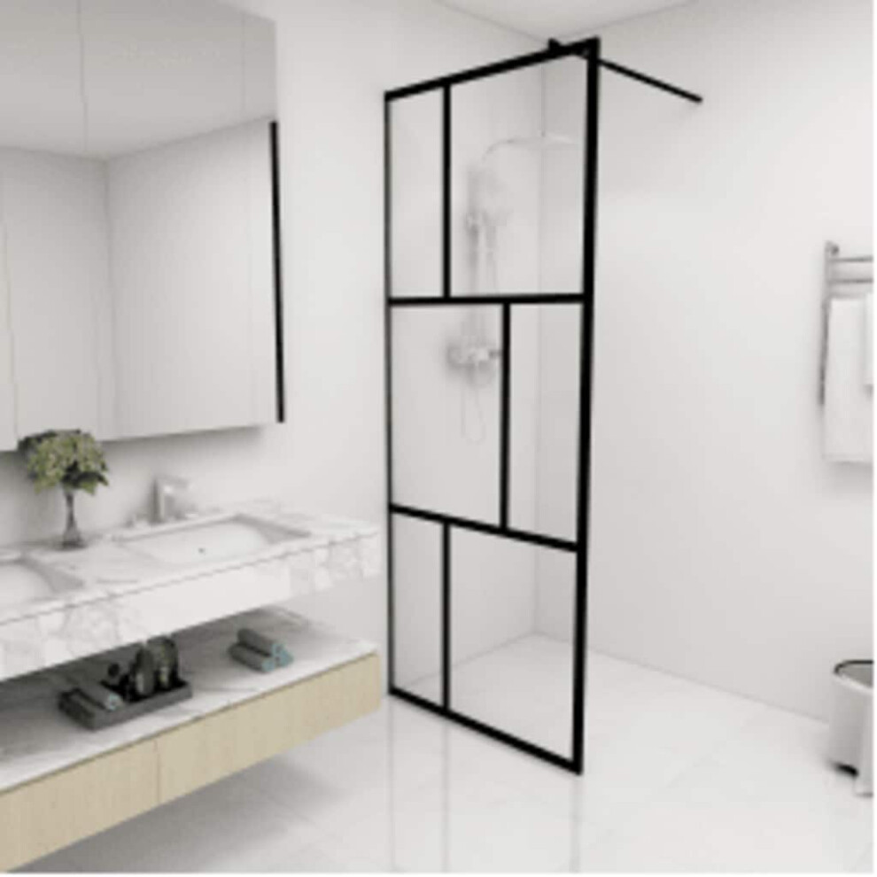 Berkfield Walk-In Shower Wall With Tempered Glass Black 80X195 Cm 3282047522463