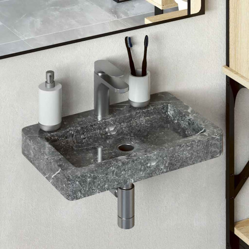 Berkfield Sink Grey 38x24x6.5 cm Marble