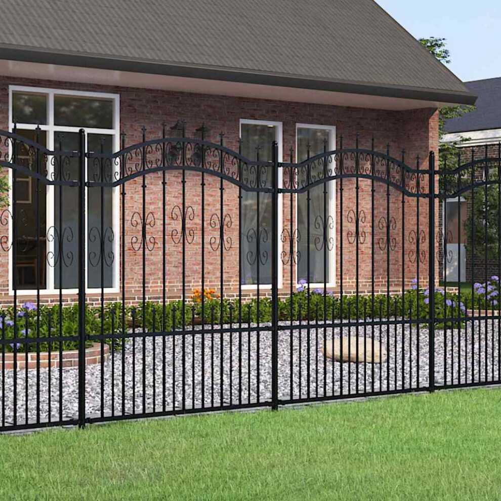 Berkfield Garden Fence Kampen With Spear Top Black 240X150 Cm Steel 7628262788769