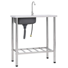 Berkfield Camping Sink Single Basin with Tap Stainless Steel