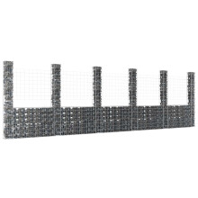 Berkfield U-shape Gabion Basket with 6 Posts Iron 620x20x200 cm