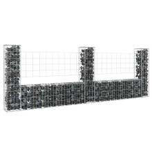 Berkfield U-shape Gabion Basket with 3 Posts Iron 260x20x100 cm