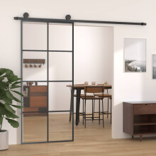 Berkfield Sliding Door Black 90x205 cm ESG Glass and Aluminium