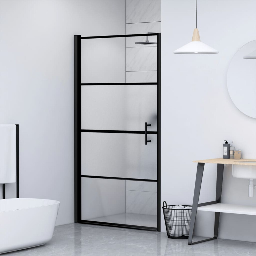 Berkfield Shower Door 91X195 Cm Half Frosted Tempered Glass Black 002772607654