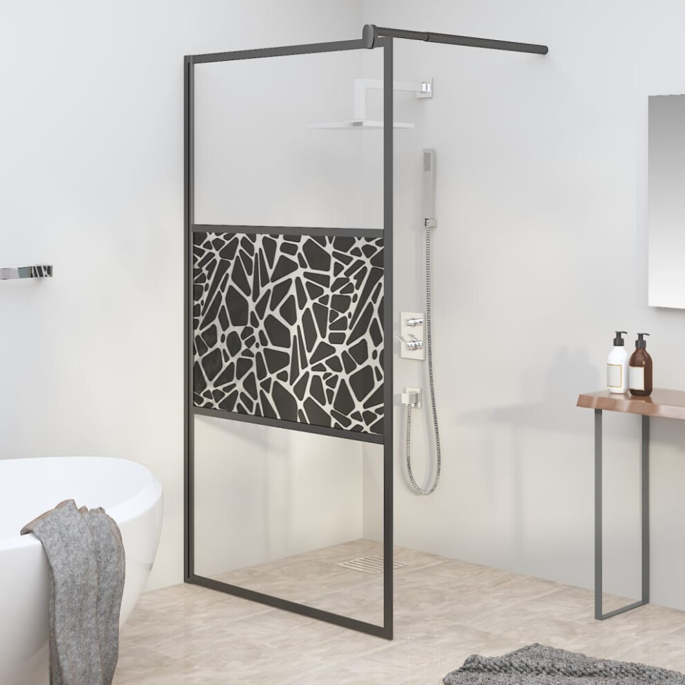Berkfield Walk-In Shower Wall 115X195cm Esg Glass With Stone Design Black 5991698516407