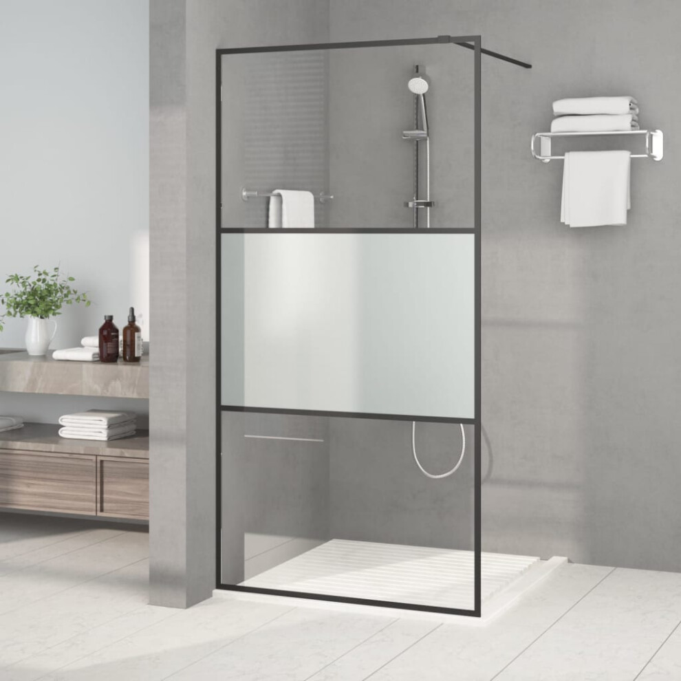 Berkfield Walk-In Shower Wall Black 100X195 Cm Half Frosted Esg Glass 6409701411155