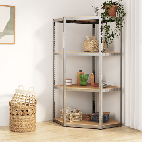 Berkfield 4-Layer Corner Shelf Silver Steel&Engineered Wood