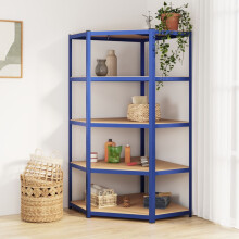 Berkfield 5-Layer Corner Shelf Blue Steel&Engineered Wood