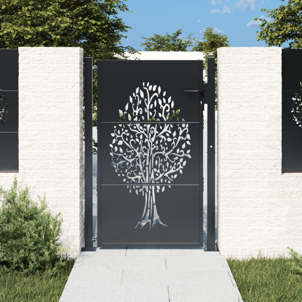 Berkfield Garden Gate Anthracite 100X150 Cm Steel Tree Design 8087903147119
