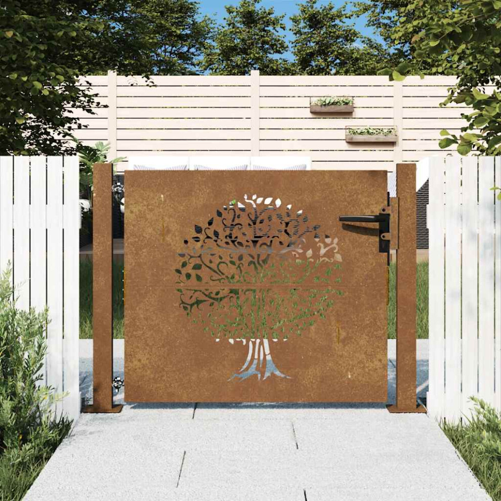 Berkfield Garden Gate 100X75 Cm Corten Steel Tree Design 4662355164095