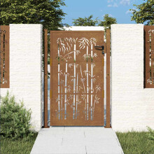 Berkfield Garden Gate 100x150 cm Corten Steel Bamboo Design