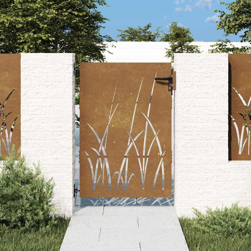 Berkfield Garden Gate 85X150 Cm Corten Steel Grass Design 5216146007338