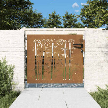 Berkfield Garden Gate 85x75 cm Corten Steel Bamboo Design