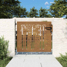 Berkfield Garden Gate 85x100 cm Corten Steel Bamboo Design
