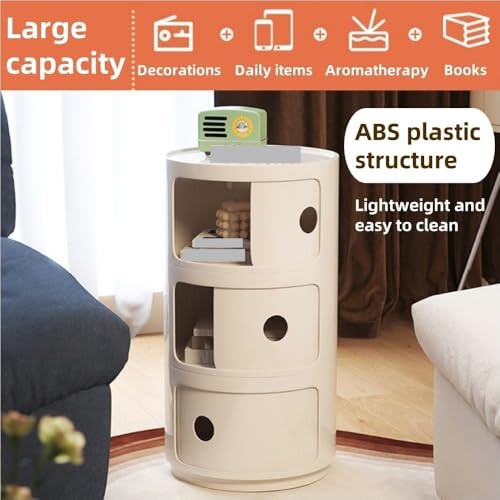 Round Stackable Bedside Table with Hidden Drawer Storage, Compact Nightstand for Bedroom Bathroom, Green 2Layer 2