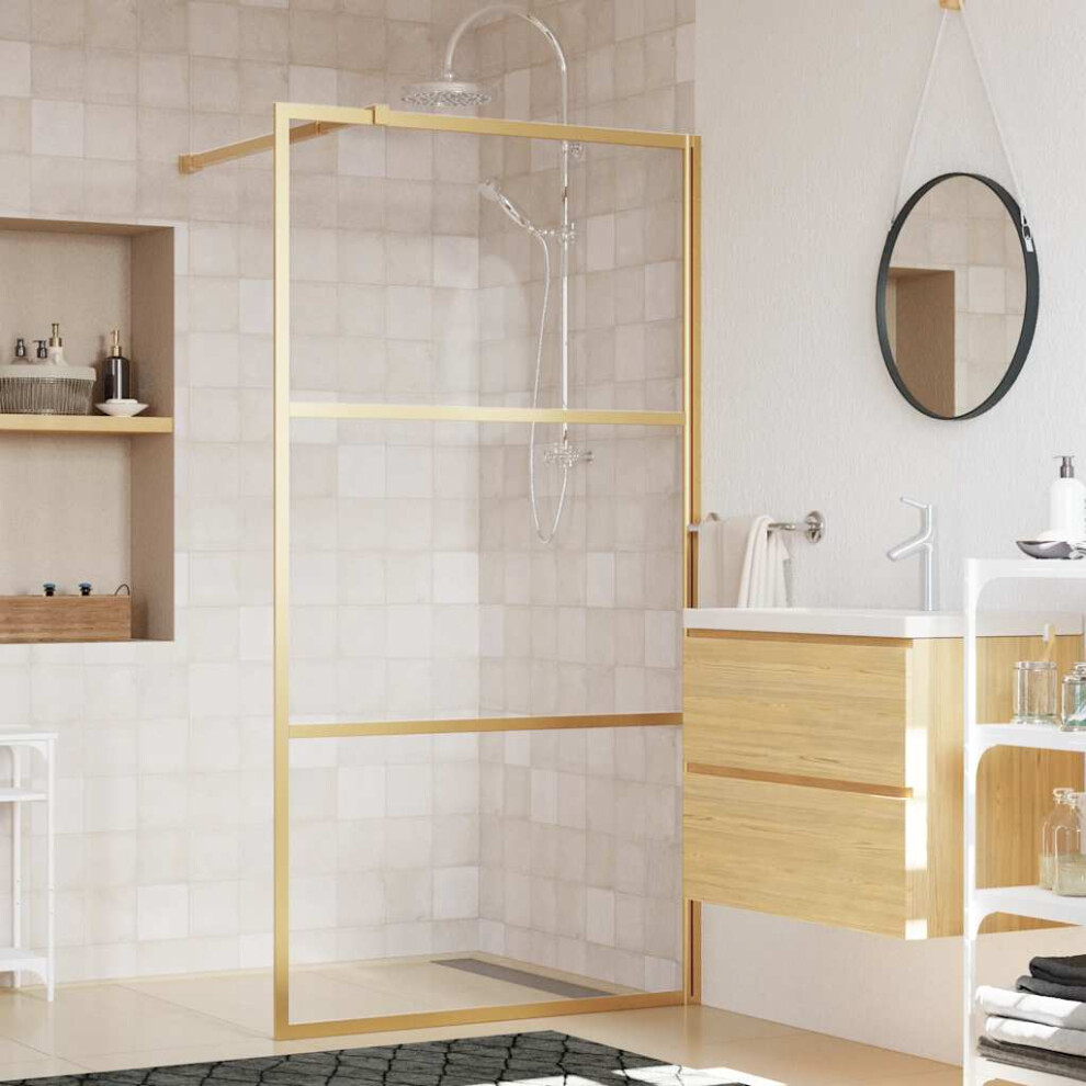 Berkfield Walk-In Shower Wall With Clear Esg Glass Gold 115X195 Cm 3328642967848