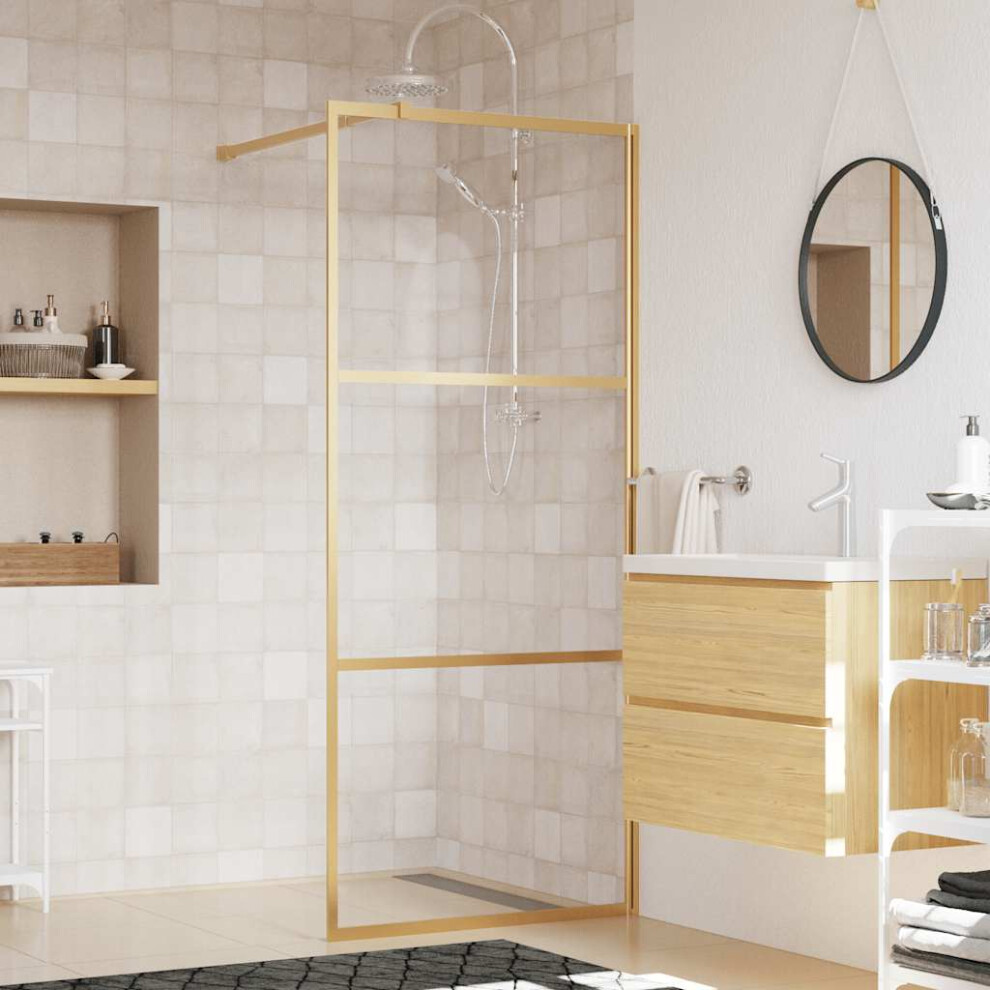 Berkfield Walk-In Shower Wall With Clear Esg Glass Gold 80X195 Cm 8489973096579