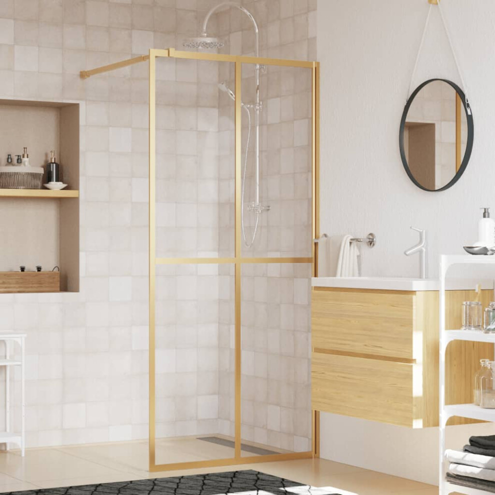 Berkfield Walk-In Shower Wall With Clear Esg Glass Gold 100X195 Cm 4517356683536