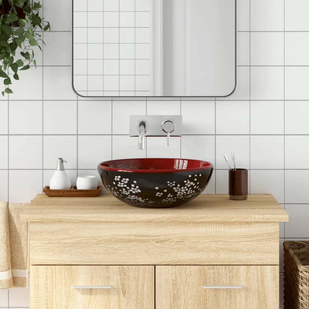 Berkfield Countertop Basin Black And Red Round ÅÂ¶41X14 Cm Ceramic 5755514610386