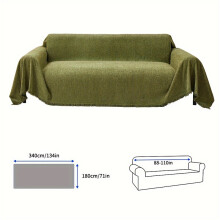 (Green, 180cm*340cm/51in*134in) A Single Piece of Sofa Cover with Tassels, Made of Solid Color Chenille, Suitable for Pets, Washable for All