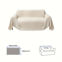 (Off White, 180cm*260cm/51in*102in) A Single Piece of Sofa Cover with Tassels, Made of Solid Color Chenille, Suitable for Pets, Washable for All