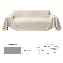 (Off White, 180cm*340cm/51in*134in) A Single Piece of Sofa Cover with Tassels, Made of Solid Color Chenille, Suitable for Pets, Washable for All
