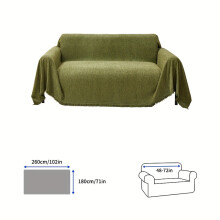 (Green, 180cm*260cm/51in*102in) A Single Piece of Sofa Cover with Tassels, Made of Solid Color Chenille, Suitable for Pets, Washable for All