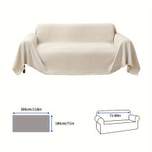 (Off White, 180cm*300cm/51in*118in) A Single Piece of Sofa Cover with Tassels, Made of Solid Color Chenille, Suitable for Pets, Washable for All