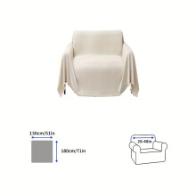 (Off White, 180cm*130cm/51in*71in) A Single Piece of Sofa Cover with Tassels, Made of Solid Color Chenille, Suitable for Pets, Washable for All