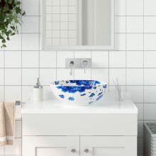 Berkfield Countertop Basin White and Blue Round Œ¶41x14 cm Ceramic