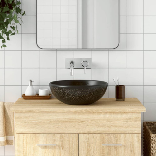 Berkfield Countertop Basin Black Round Œ¶41x14 cm Ceramic