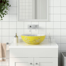 Berkfield Countertop Basin White and Yellow Round Œ¶41x14 cm Ceramic