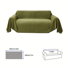 (Green, 180cm*300cm/51in*118in) A Single Piece of Sofa Cover with Tassels, Made of Solid Color Chenille, Suitable for Pets, Washable for All