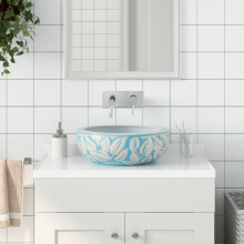 Berkfield Countertop Basin White and Blue Round Œ¶41x14 cm Ceramic