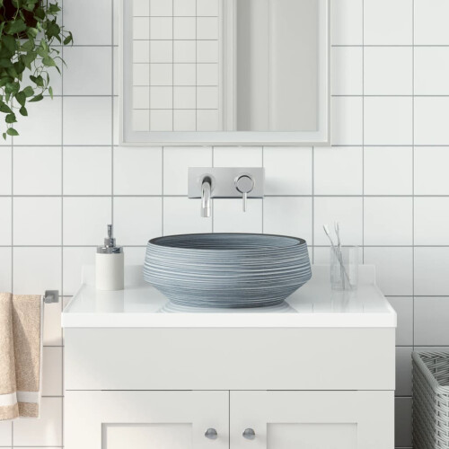 Berkfield Countertop Basin Grey Round Œ¶41x14 cm Ceramic