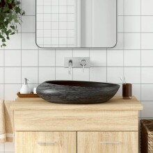 Berkfield Countertop Basin Grey and Black Oval 59x40x14 cm Ceramic