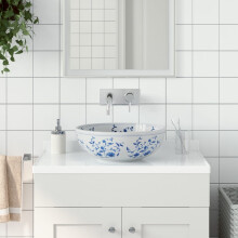 Berkfield Countertop Basin White and Blue Round Œ¶41x14 cm Ceramic