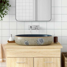 Berkfield Countertop Basin Sand and Blue Oval 59x40x14 cm Ceramic