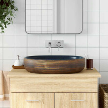 Berkfield Countertop Basin Brown and Blue Oval 59x40x14 cm Ceramic