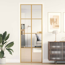Berkfield Interior Door Slim Golden 76x201.5 cm Tempered Glass and Aluminium
