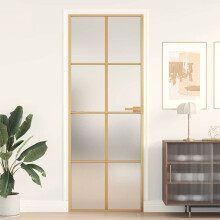 Berkfield Interior Door Slim Golden 76x201.5 cm Tempered Glass and Aluminium