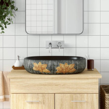 Berkfield Countertop Basin Grey and Black Oval 59x40x14 cm Ceramic
