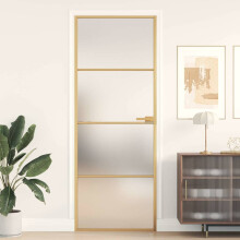 Berkfield Interior Door Slim Golden 76x201.5 cm Tempered Glass and Aluminium